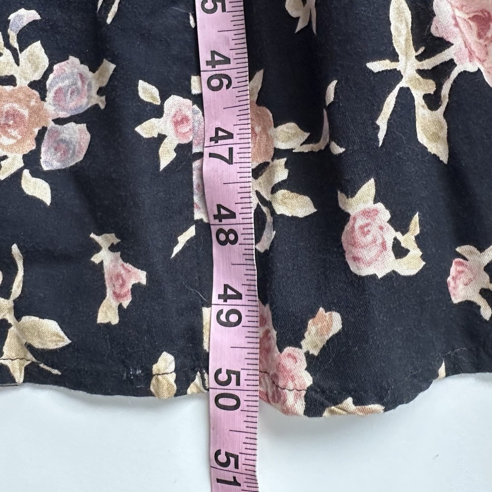 Vintage Ship N Shore Button Down Maxi Dress Womens 14 Black Floral Tie Back 90s - Picture 14 of 14